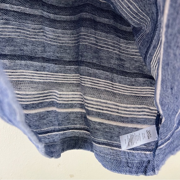 Artisan NY Linen/Cotton Blend Navy Striped Boho Short Sleeve Top - Picture 6 of 9